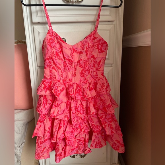 Olivaceous Dresses & Skirts - Olivaceous Coral Pink Floral Ruffle Sundress